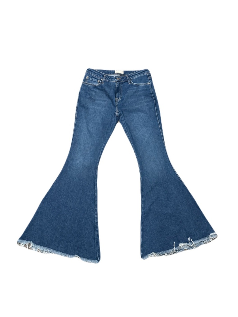 We The Free Emre Flare Bell Bottom Low Rise Jeans Sz 30 Blue Raw Hem